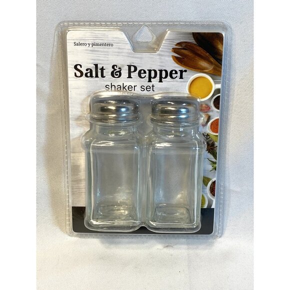 salt and pepper shakers set clear glass silver top by brite concepts jacent - Picture 1 of 2